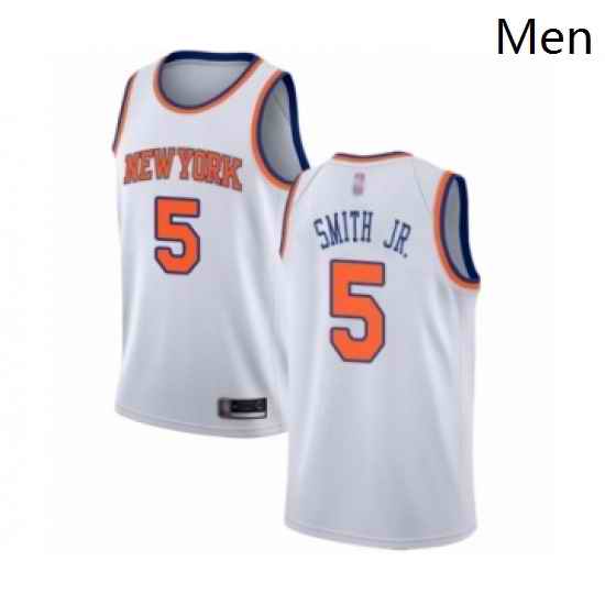 Mens New York Knicks 5 Dennis Smith Jr Authentic White Basketball Jersey Association Edition